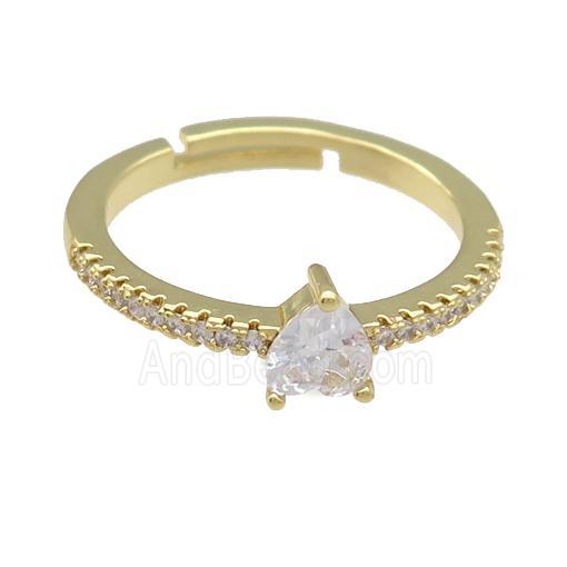 copper Ring paved zircon, adjustable, gold plated