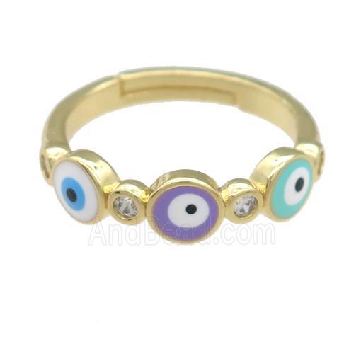copper Ring with enamel evil eye, adjustable, gold plated