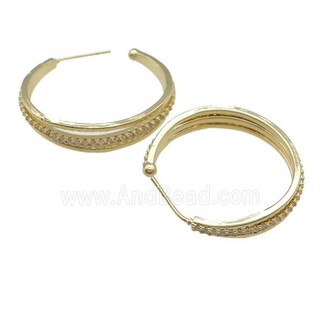 copper Stud Earring paved zircon, gold plated