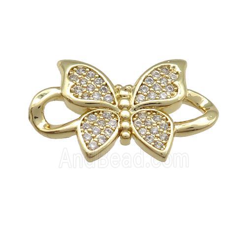 copper Butterfly connector paved zircon, gold plated