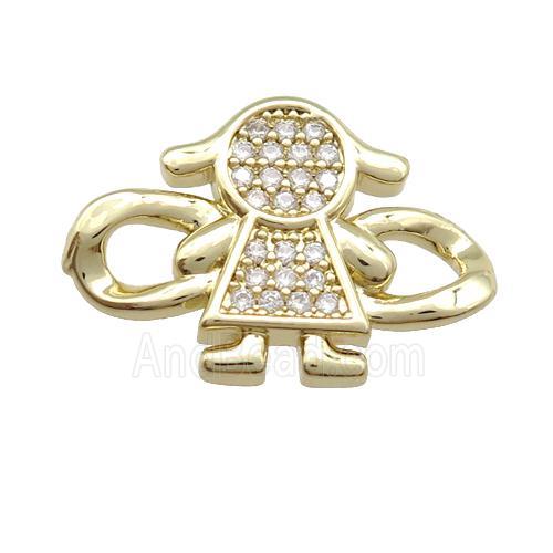 copper KidGirl connector paved zircon, gold plated