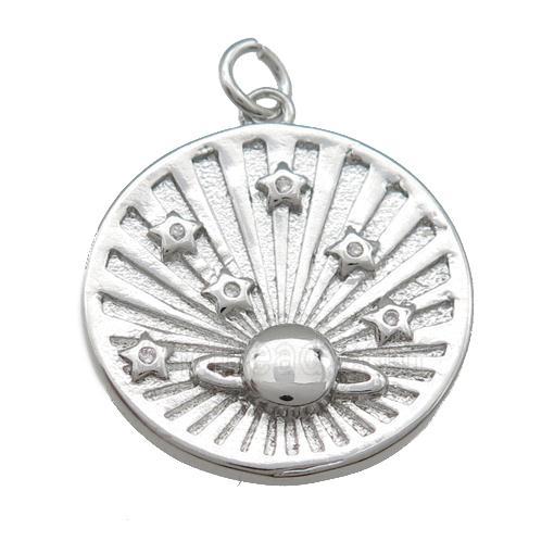 Copper Sun Pendant Pave Zirconia Platinum Plated