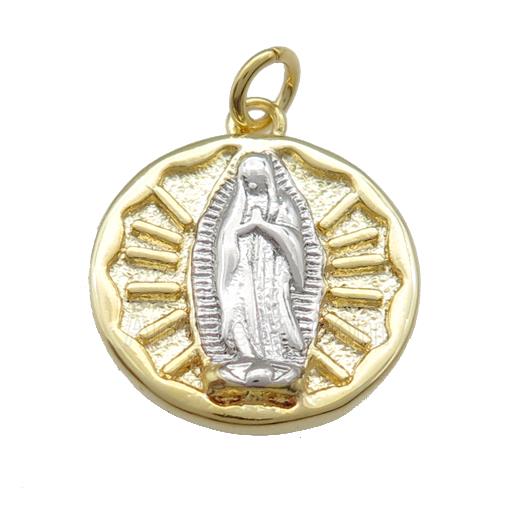 copper Virgin Mary charm pendant, gold plated
