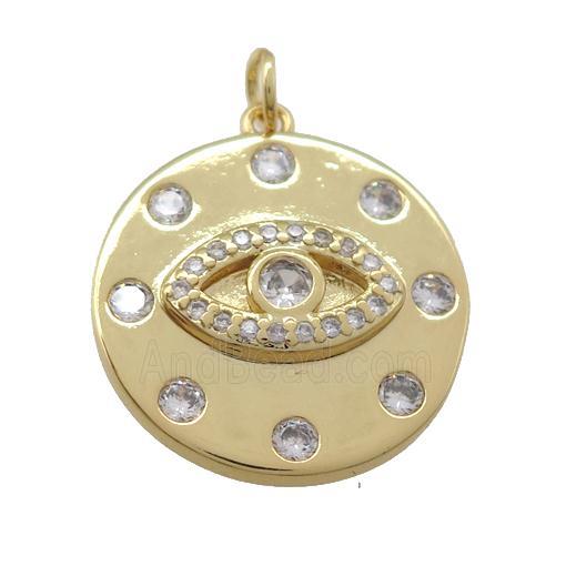 copper Eye pendant paved zircon, circle, gold plated