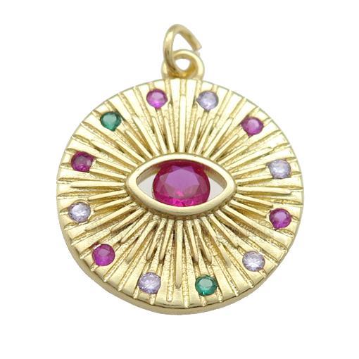 copper Eye pendant paved zircon, circle, gold plated