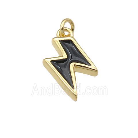 copper Lightning pendant with black enamel, gold plated