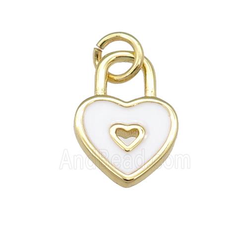 copper Heart Lock pendant with white enamel, gold plated