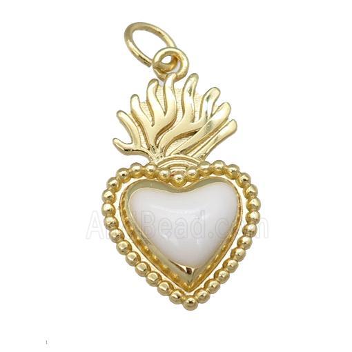 copper Milagro Heart pendant with white enamel, gold plated