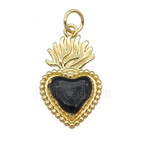 copper Milagro Heart pendant with black enamel, gold plated