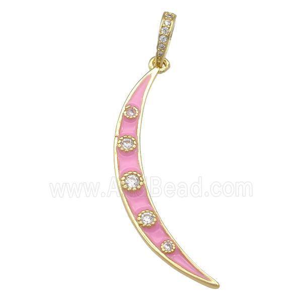 copper Moon pendant with pink enamel, gold plated