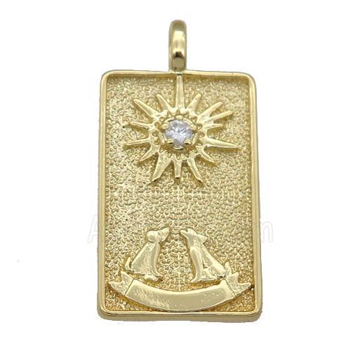 copper Tarot Card pendant, sun, gold plated