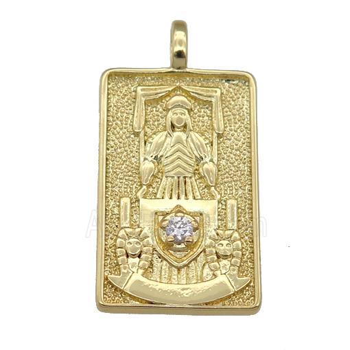 copper Tarot Card pendant, drummer, gold plated