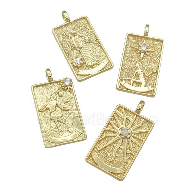 copper Tarot Card pendant, gold plated, mixed