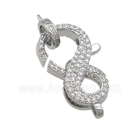 copper Lobster Clasp paved zircon, platinum plated
