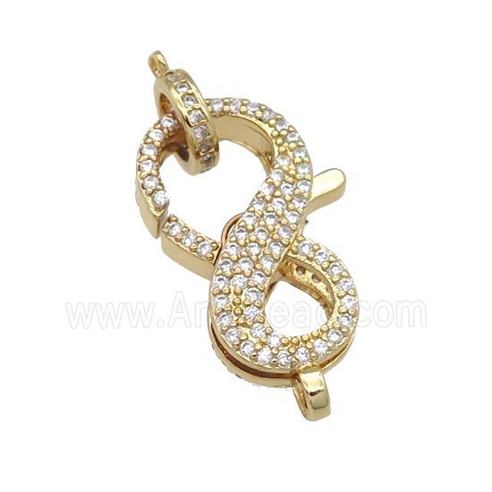 copper Lobster Clasp paved zircon, gold plated
