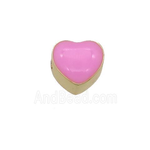 copper Heart beads with pink enamel, gold plated