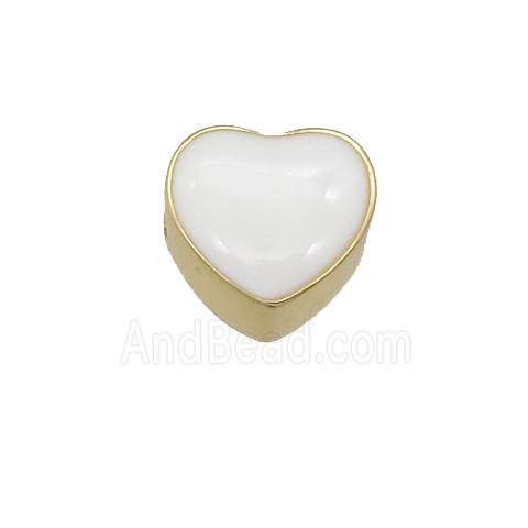 copper Heart beads with white enamel, gold plated