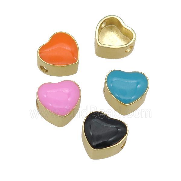 copper Heart beads with enamel, gold plated, mixed
