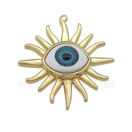 copper Evil Eye pendant, blue, gold plated