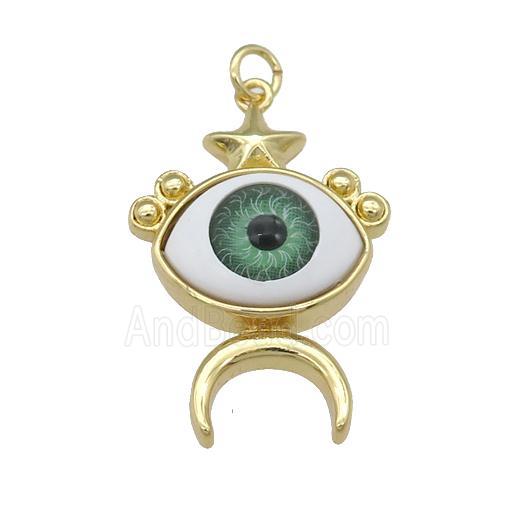 copper Evil Eye pendant, green, gold plated
