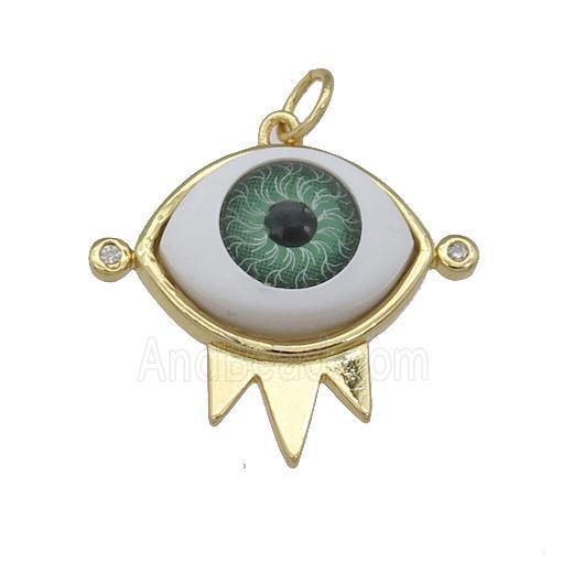 copper pendant with green Evil Eye, gold plated