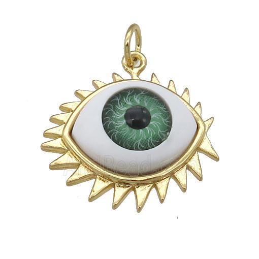 copper pendant with green Evil Eye, gold plated