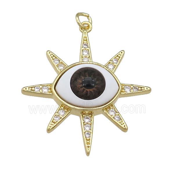 copper pendant paved zircon with red Evil Eye, gold plated