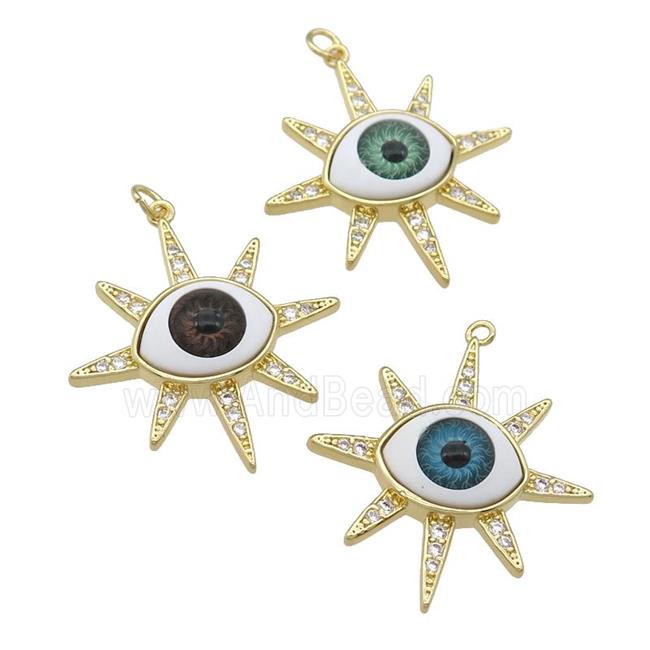 copper pendant paved zircon with Evil Eye, mixed, gold plated