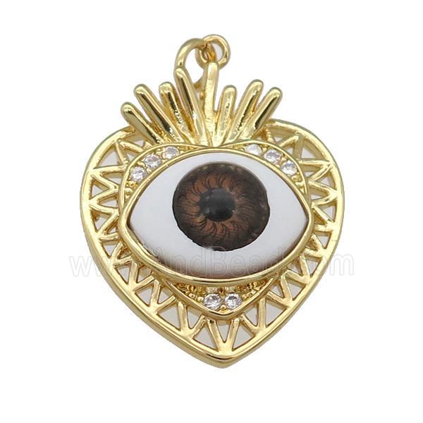 copper heart pendant paved zircon with red Evil Eye, gold plated