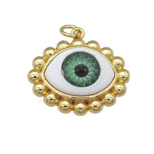 copper pendant with green Evil Eye, gold plated