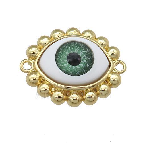 copper connector with green Evil Eye, gold plated