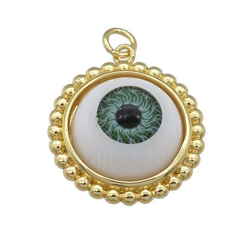 copper pendant with green Evil Eye, gold plated