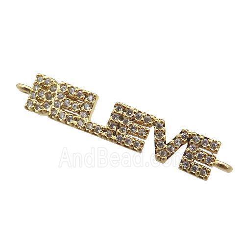 copper BELIEVE connector paved zircon, gold plated