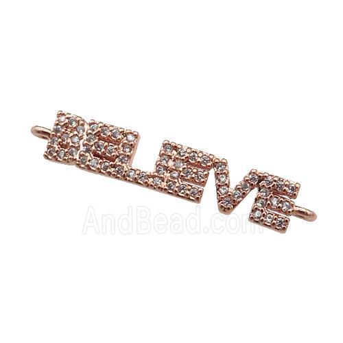 copper BELIEVE connector paved zircon, rose gold