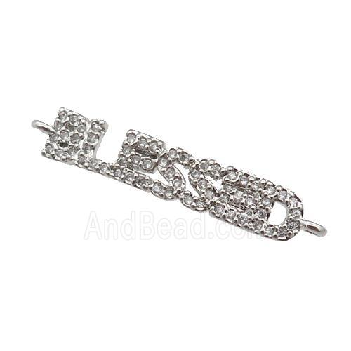 copper BLESSED connector paved zircon, platinum plated