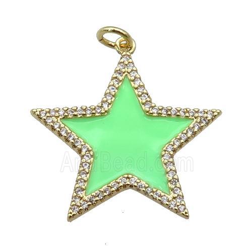copper Star pendant paved zircon with green enamel, gold plated