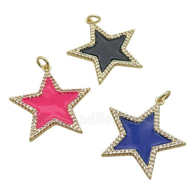 copper Star pendant paved zircon with enamel, gold plated, mixed