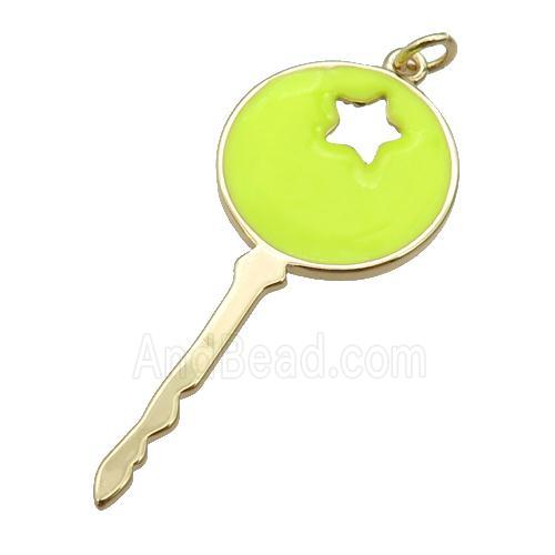 copper Key pendant with yellow enamel, gold plated
