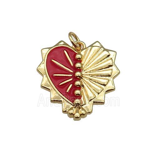 copper Heart pendant with red enamel, gold plated