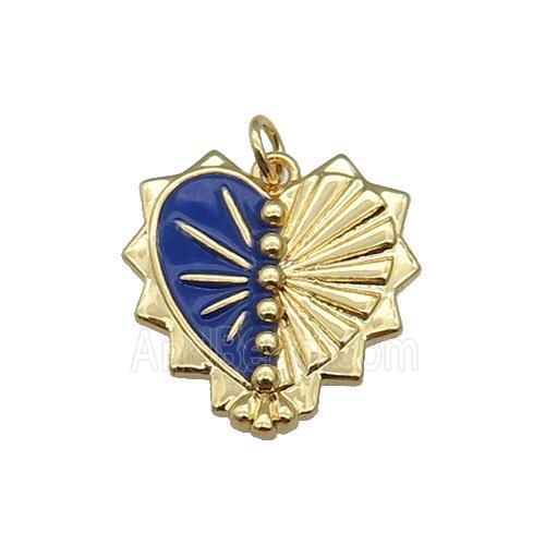 copper Heart pendant with blue enamel, gold plated