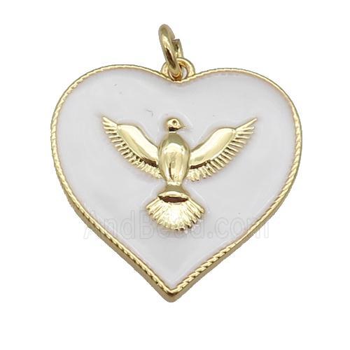 copper Heart pendant with white enamel, hawk, gold plated