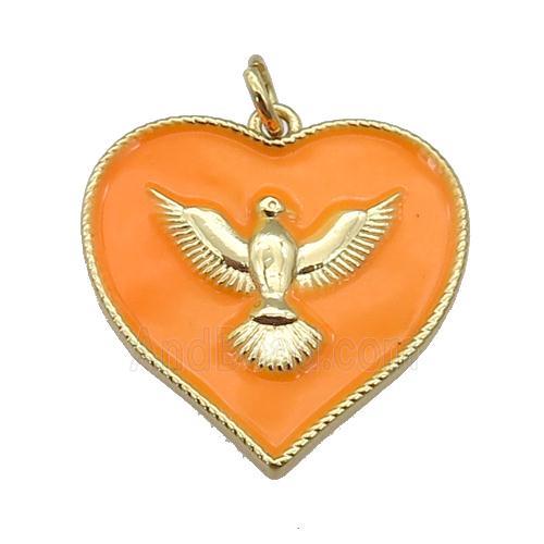 copper Heart pendant with orange enamel, hawk, gold plated