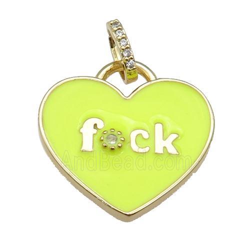 copper heart pendant paved zircon with yellow enamel, gold plated