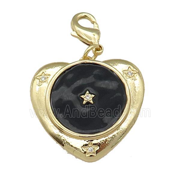 copper Heart pendant with black enamel, star, gold plated