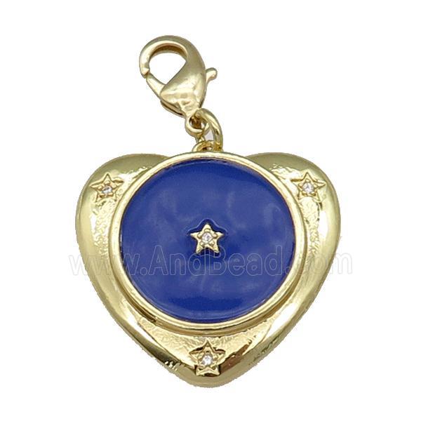 copper Heart pendant with navyblue enamel, star, gold plated