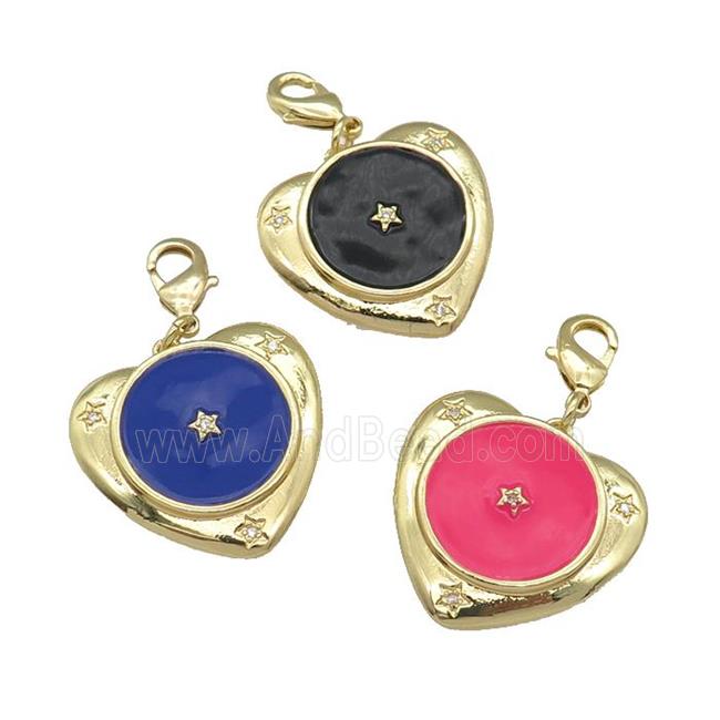 copper Heart pendant with enamel, star, gold plated, mixed