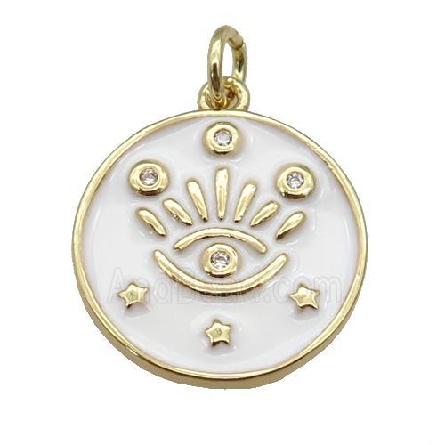 copper Circle pendant with white enamel, eye, gold plated