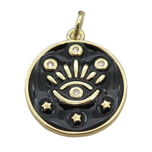 copper Circle pendant with black enamel, eye, gold plated