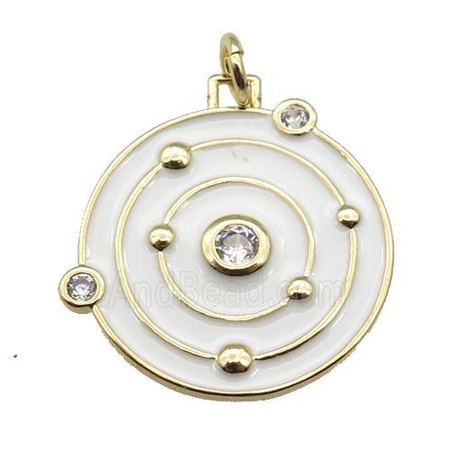 Copper Planet Pendant White Enamel Gold Plated