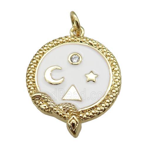 Copper Snake Penant White Enamel Moon Star Gold Plated